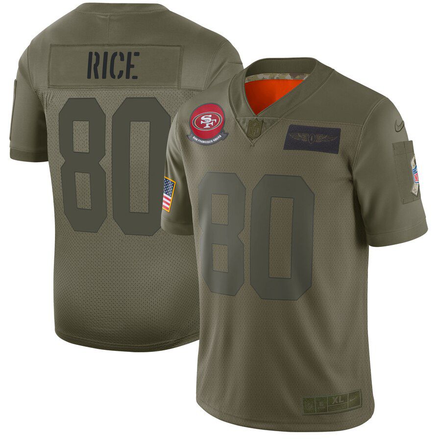 Men San Francisco 49ers #80 Rice Green Nike Olive Salute To Service Limited NFL Jerseys